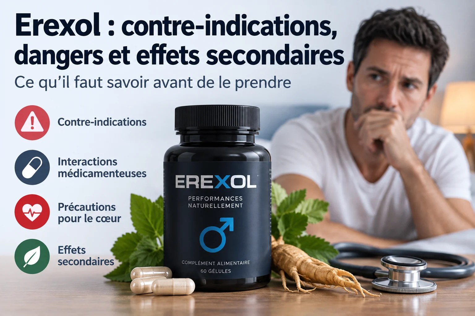 Boîte de capsules Erexol sur une surface claire
